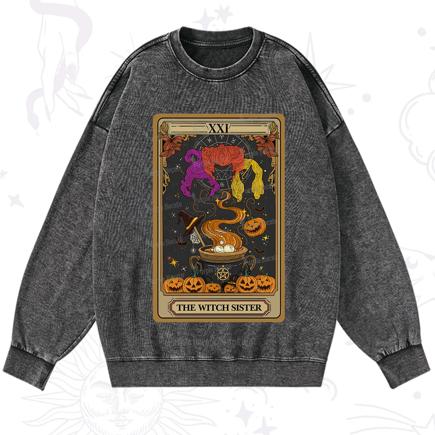 Purplehecate The Witch Sister Tarot Halloween Washed Sweatshirt
