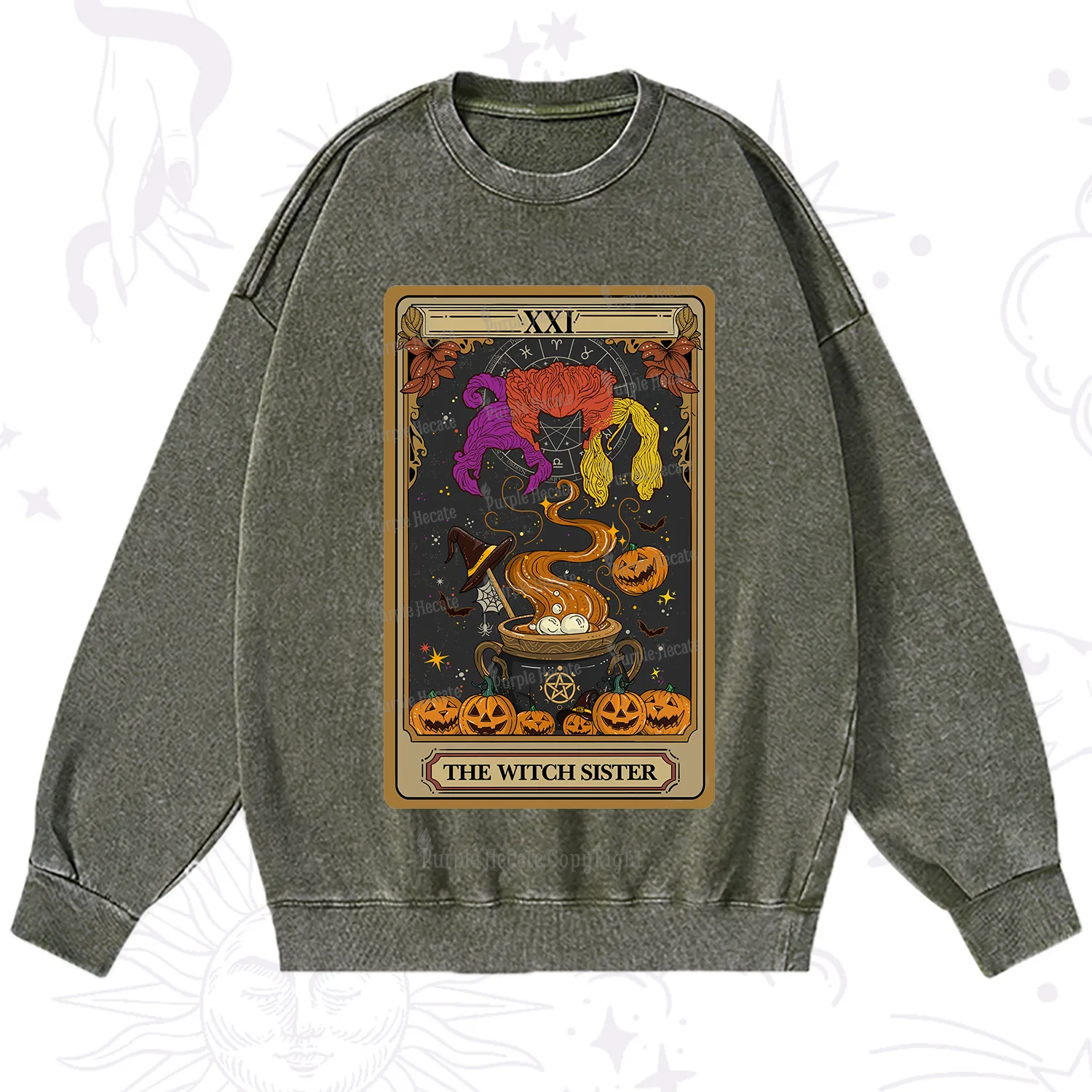 Purplehecate The Witch Sister Tarot Halloween Washed Sweatshirt