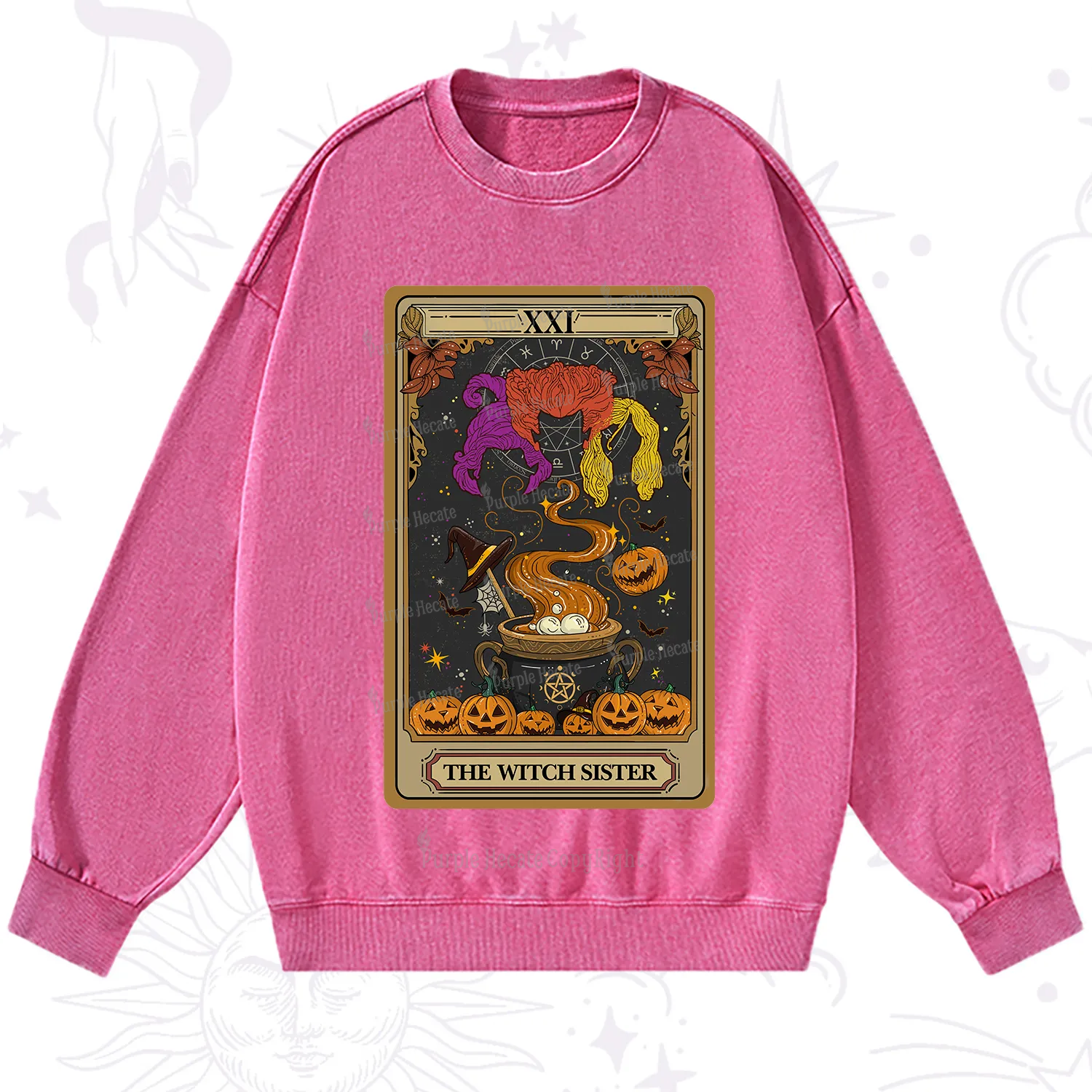 Purplehecate The Witch Sister Tarot Halloween Washed Sweatshirt