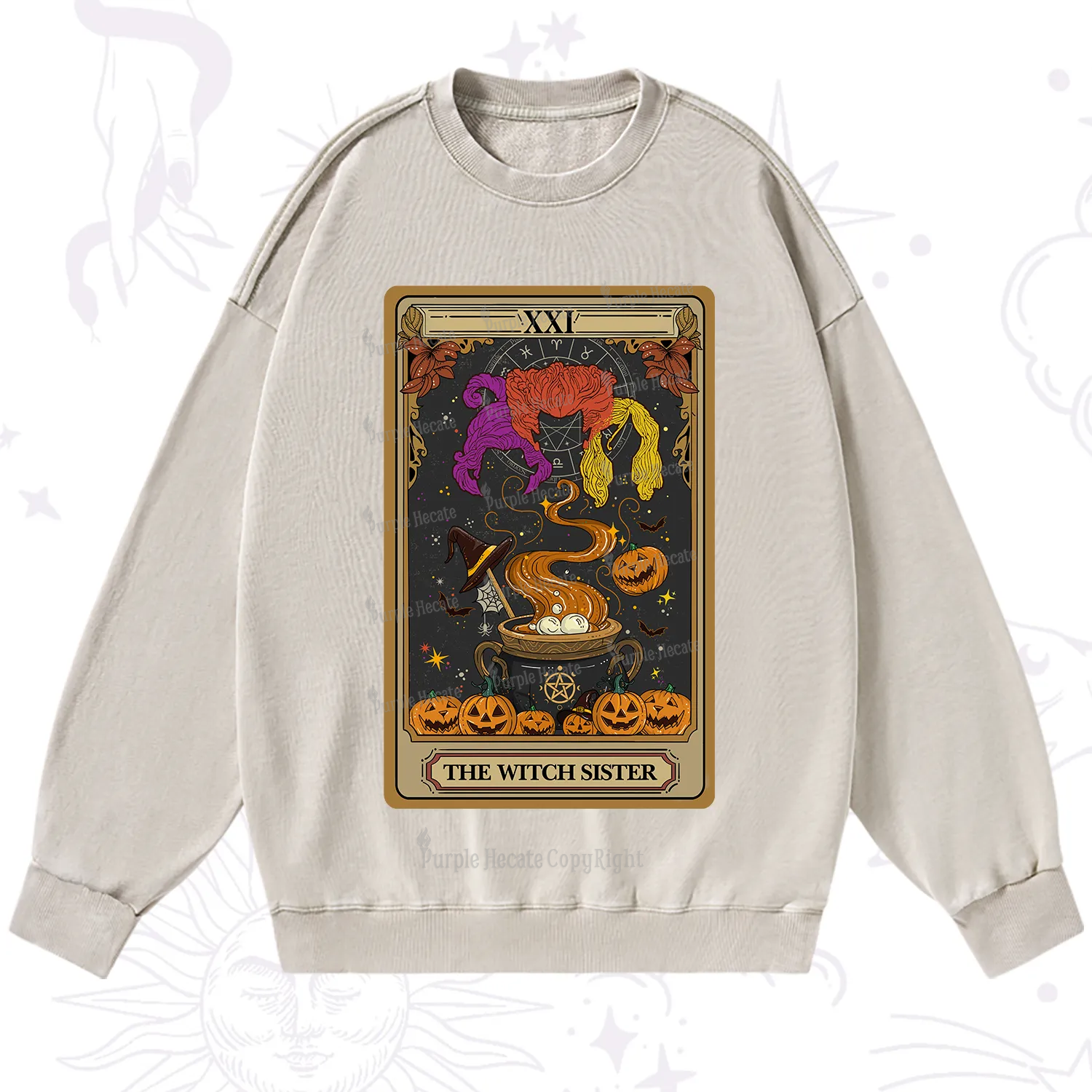 Purplehecate The Witch Sister Tarot Halloween Washed Sweatshirt