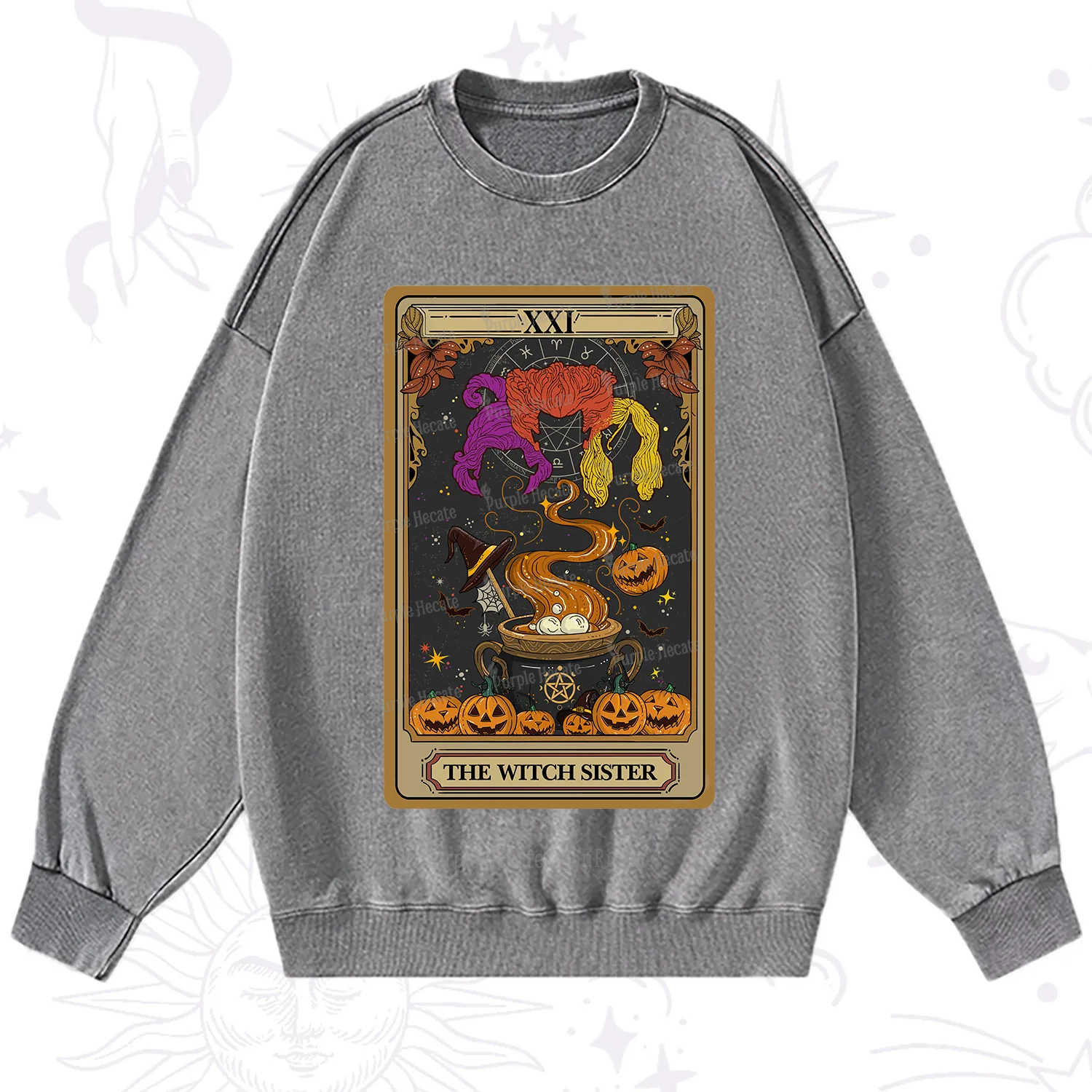 Purplehecate The Witch Sister Tarot Halloween Washed Sweatshirt