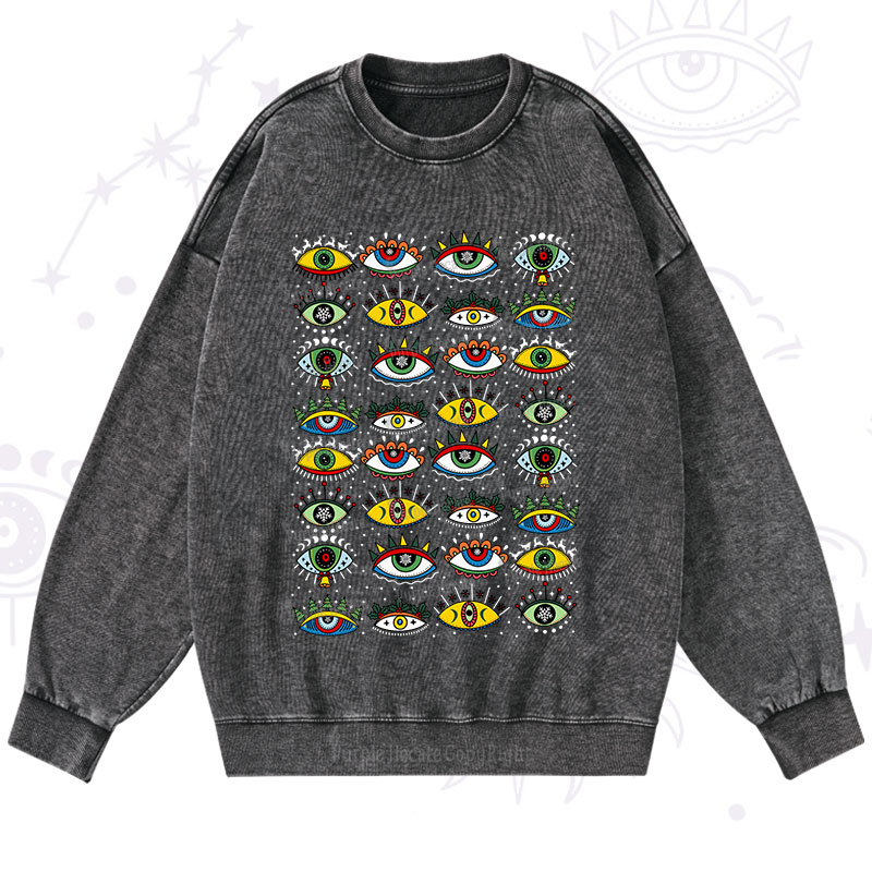 Purplehecate Christmas Evil Eye Pattern Washed Sweatshirt