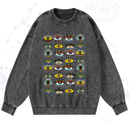 Purplehecate Christmas Evil Eye Pattern Washed Sweatshirt