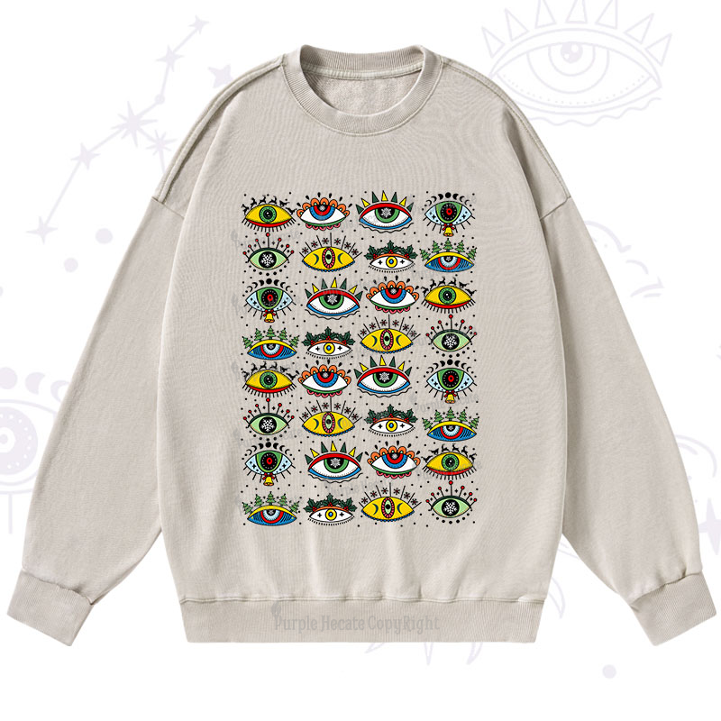Purplehecate Christmas Evil Eye Pattern Washed Sweatshirt