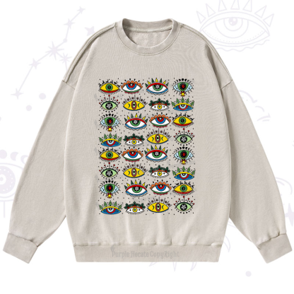 Purplehecate Christmas Evil Eye Pattern Washed Sweatshirt