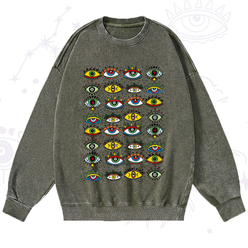 Purplehecate Christmas Evil Eye Pattern Washed Sweatshirt