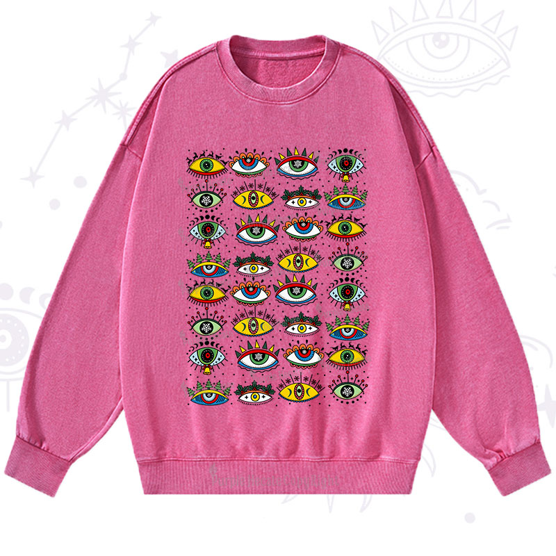 Purplehecate Christmas Evil Eye Pattern Washed Sweatshirt