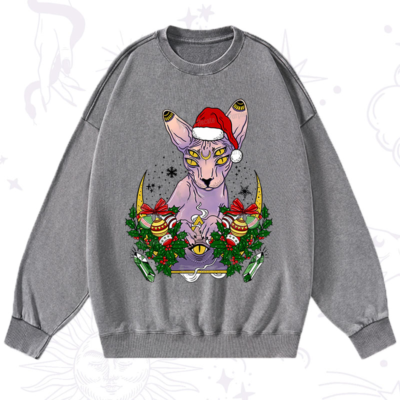 Purplehecate Christmas Moon Phase Cat Washed Sweatshirt