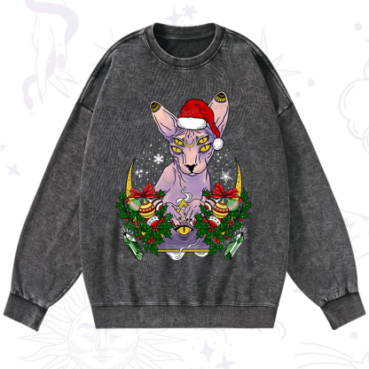 Purplehecate Christmas Moon Phase Cat Washed Sweatshirt