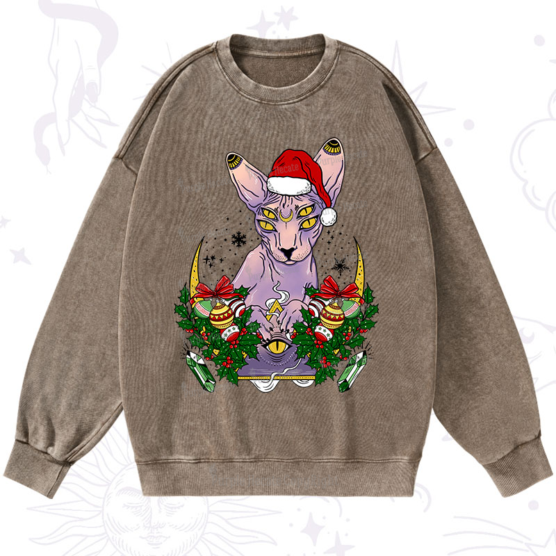 Purplehecate Christmas Moon Phase Cat Washed Sweatshirt