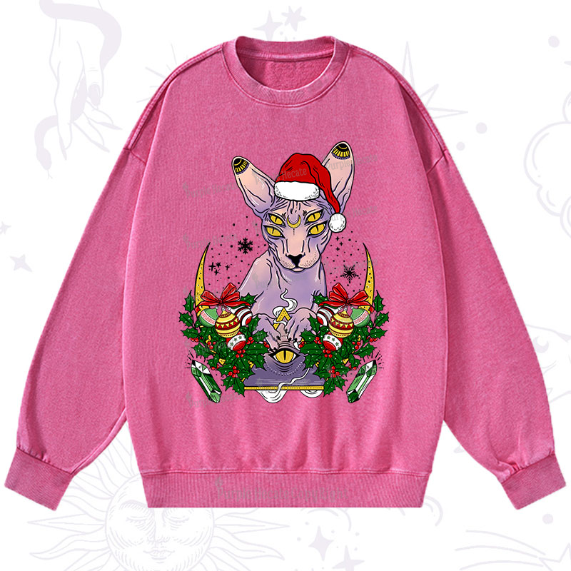 Purplehecate Christmas Moon Phase Cat Washed Sweatshirt