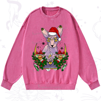 Purplehecate Christmas Moon Phase Cat Washed Sweatshirt