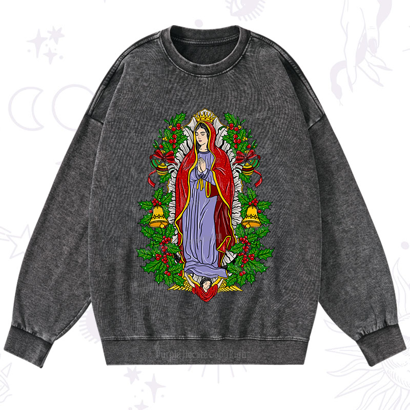 Magic Purplehecate Christmas Mother Mary Washed Sweatshirt