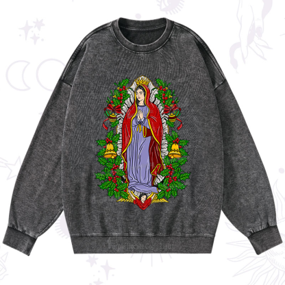Purplehecate Christmas Mother Mary Washed Sweatshirt