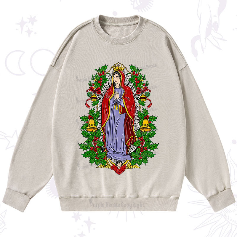 Purplehecate Christmas Mother Mary Washed Sweatshirt