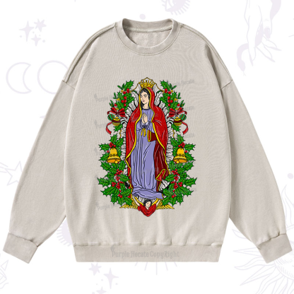 Purplehecate Christmas Mother Mary Washed Sweatshirt