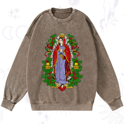 Purplehecate Christmas Mother Mary Washed Sweatshirt
