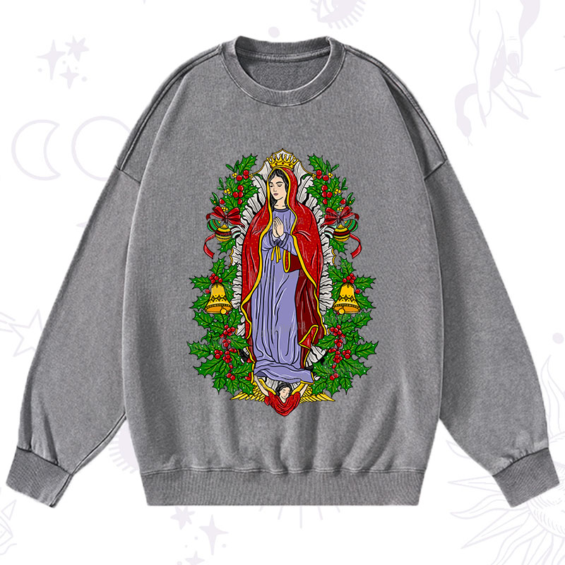 Purplehecate Christmas Mother Mary Washed Sweatshirt