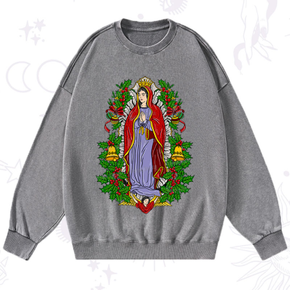 Purplehecate Christmas Mother Mary Washed Sweatshirt