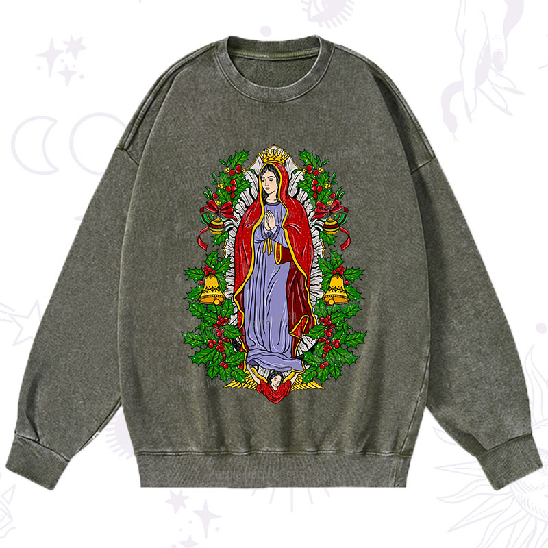 Purplehecate Christmas Mother Mary Washed Sweatshirt