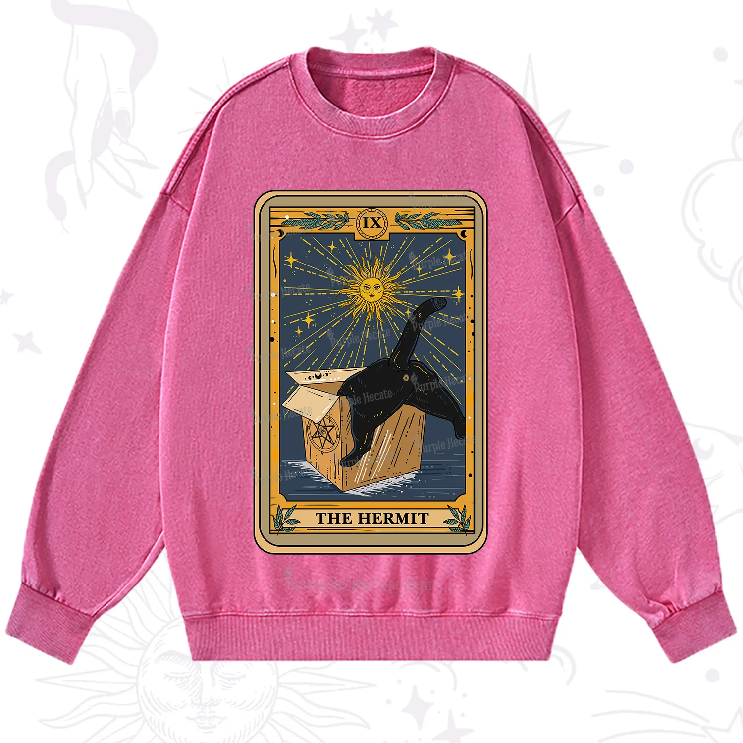 Purplehecate The Cardboard Hermit Cat Tarot Washed Sweatshirt