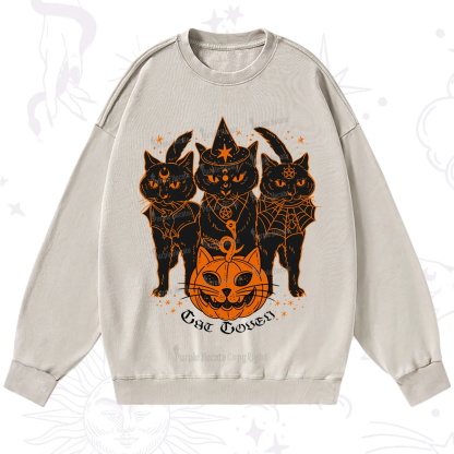Purplehecate Pumpkin Witch Cat Coven Halloween Washed Sweatshirt
