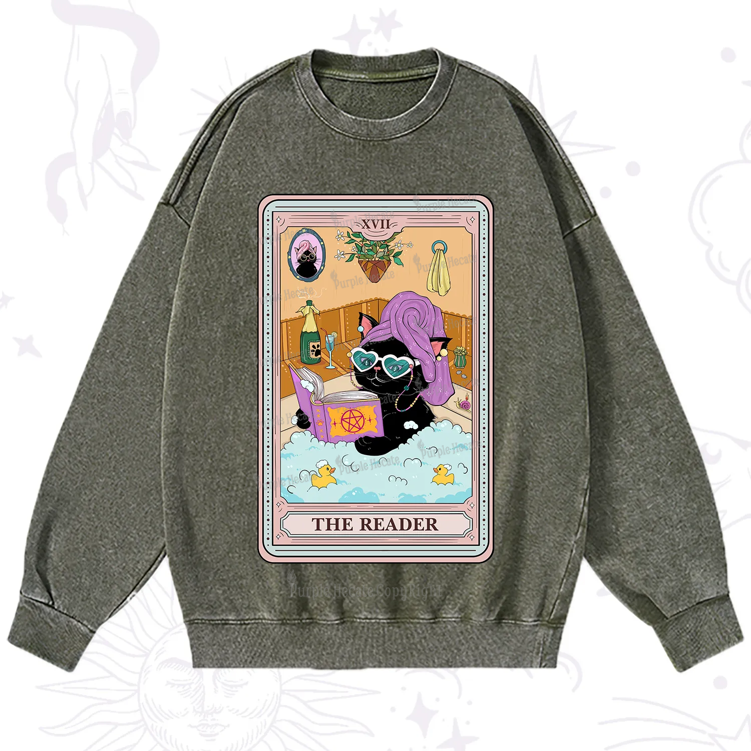 Purplehecate The Reader Cat Tarot Washed Sweatshirt