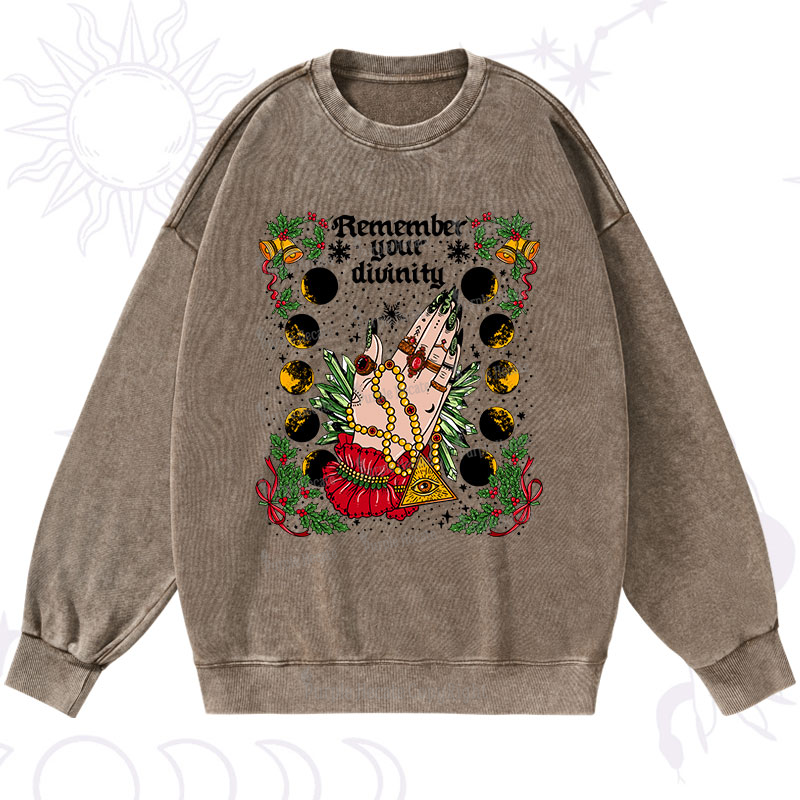 Purplehecate Christmas Remember Your Divinity Washed Sweatshirt