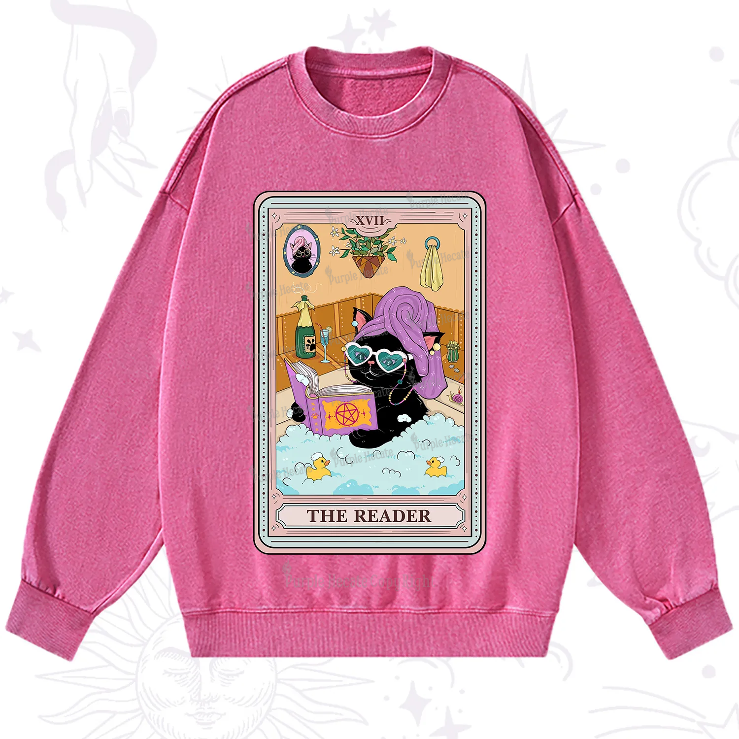 Purplehecate The Reader Cat Tarot Washed Sweatshirt