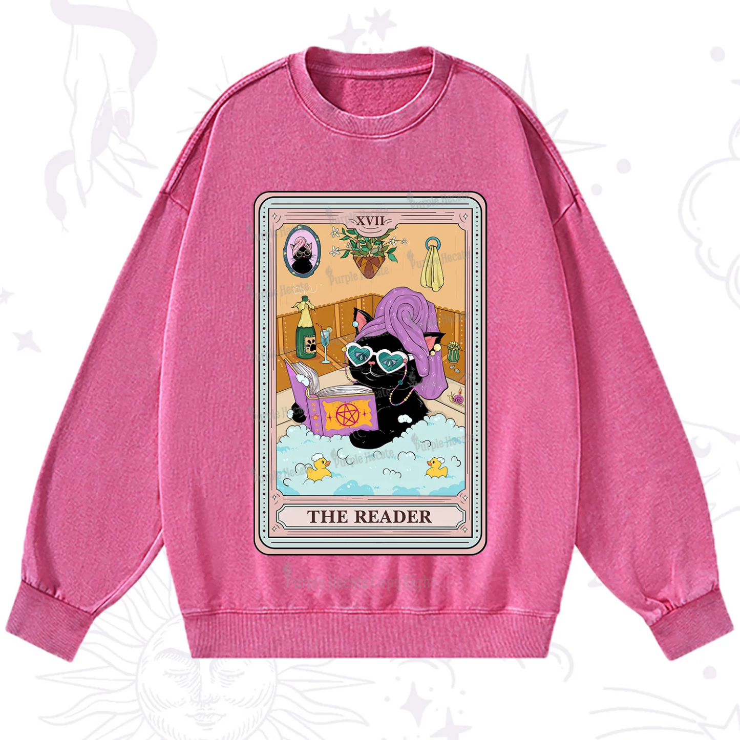 Purplehecate The Reader Cat Tarot Washed Sweatshirt