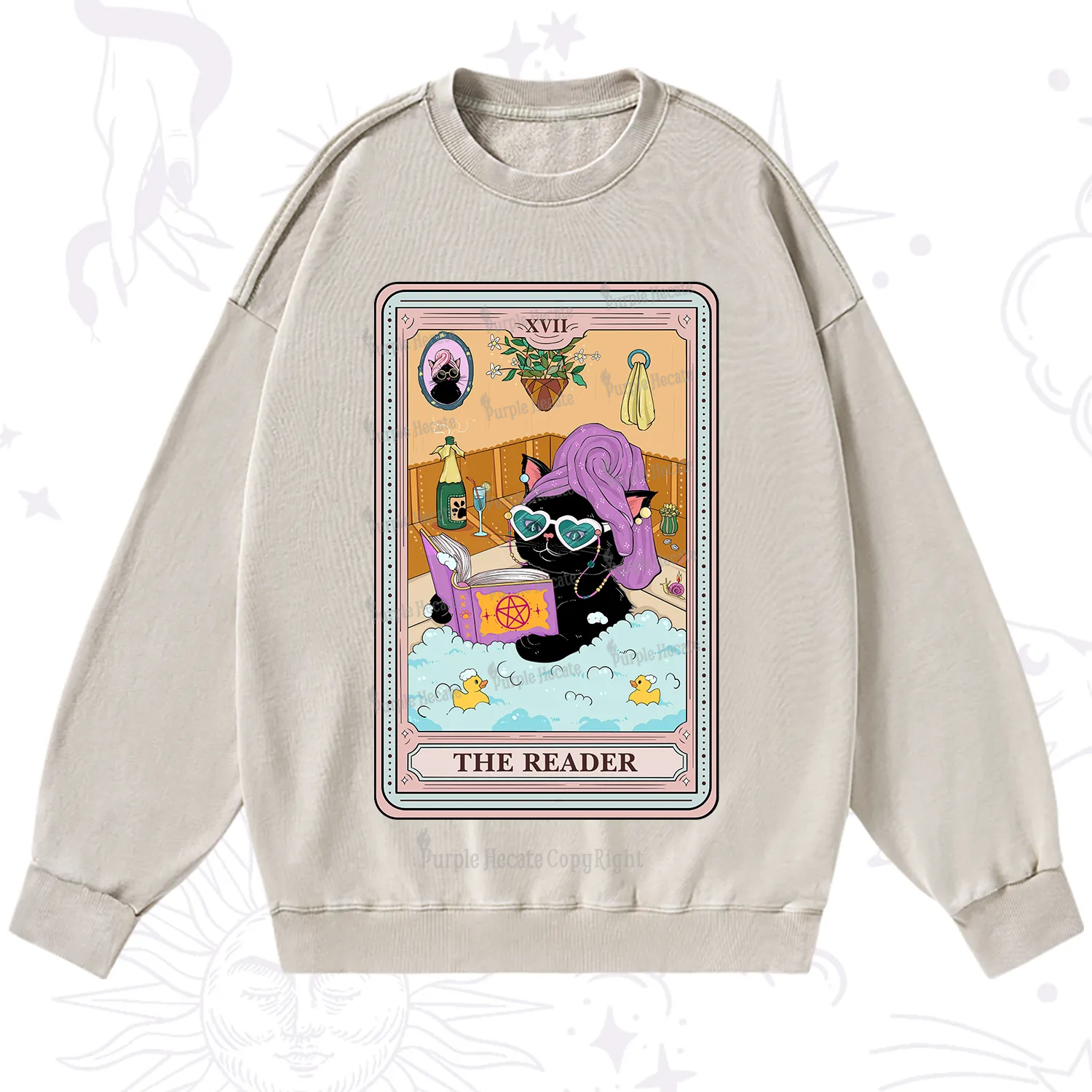 Purplehecate The Reader Cat Tarot Washed Sweatshirt