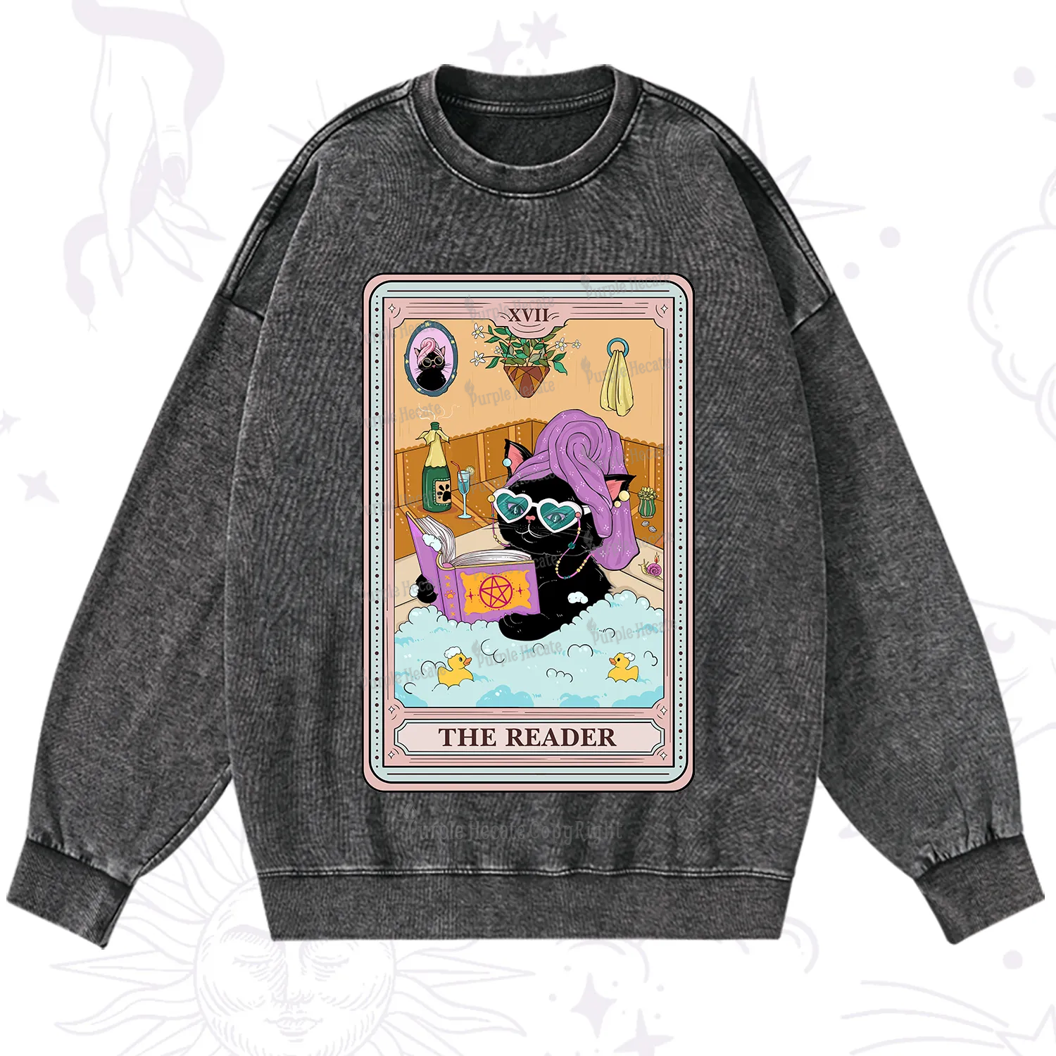 Purplehecate The Reader Cat Tarot Washed Sweatshirt