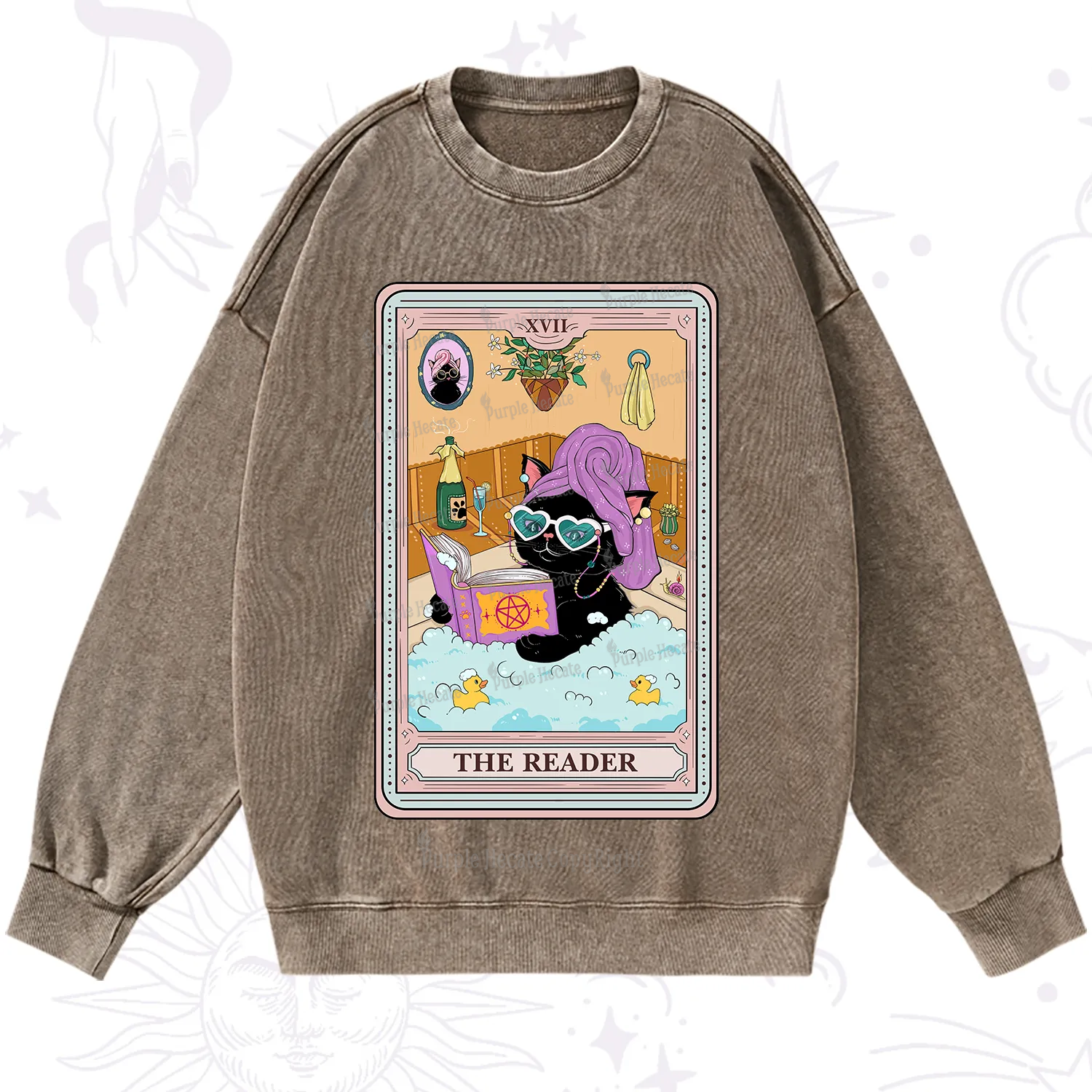 Purplehecate The Reader Cat Tarot Washed Sweatshirt