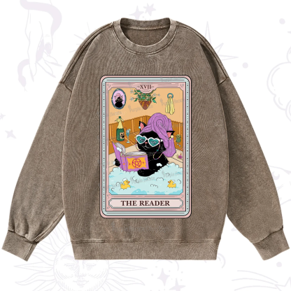 Purplehecate The Reader Cat Tarot Washed Sweatshirt