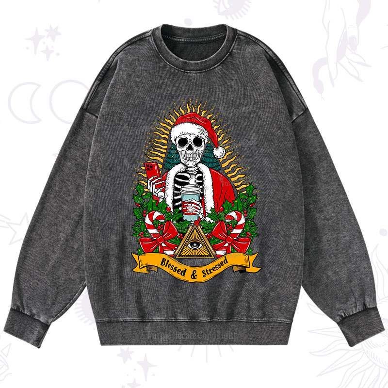 Purplehecate Christmas Blessed And Stressed Washed Sweatshirt