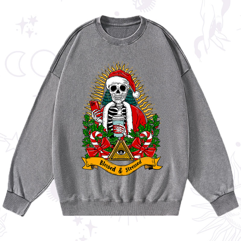 Purplehecate Christmas Blessed And Stressed Washed Sweatshirt
