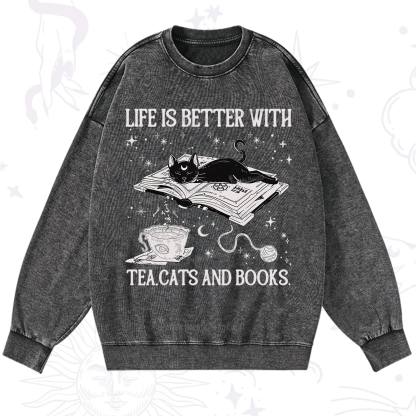 Purplehecate Life Is Better With Cats And Books Washed Sweatshirt