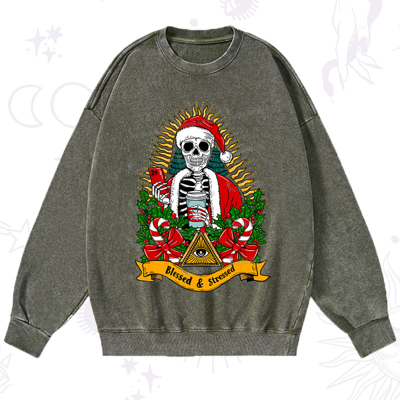 Purplehecate Christmas Blessed And Stressed Washed Sweatshirt