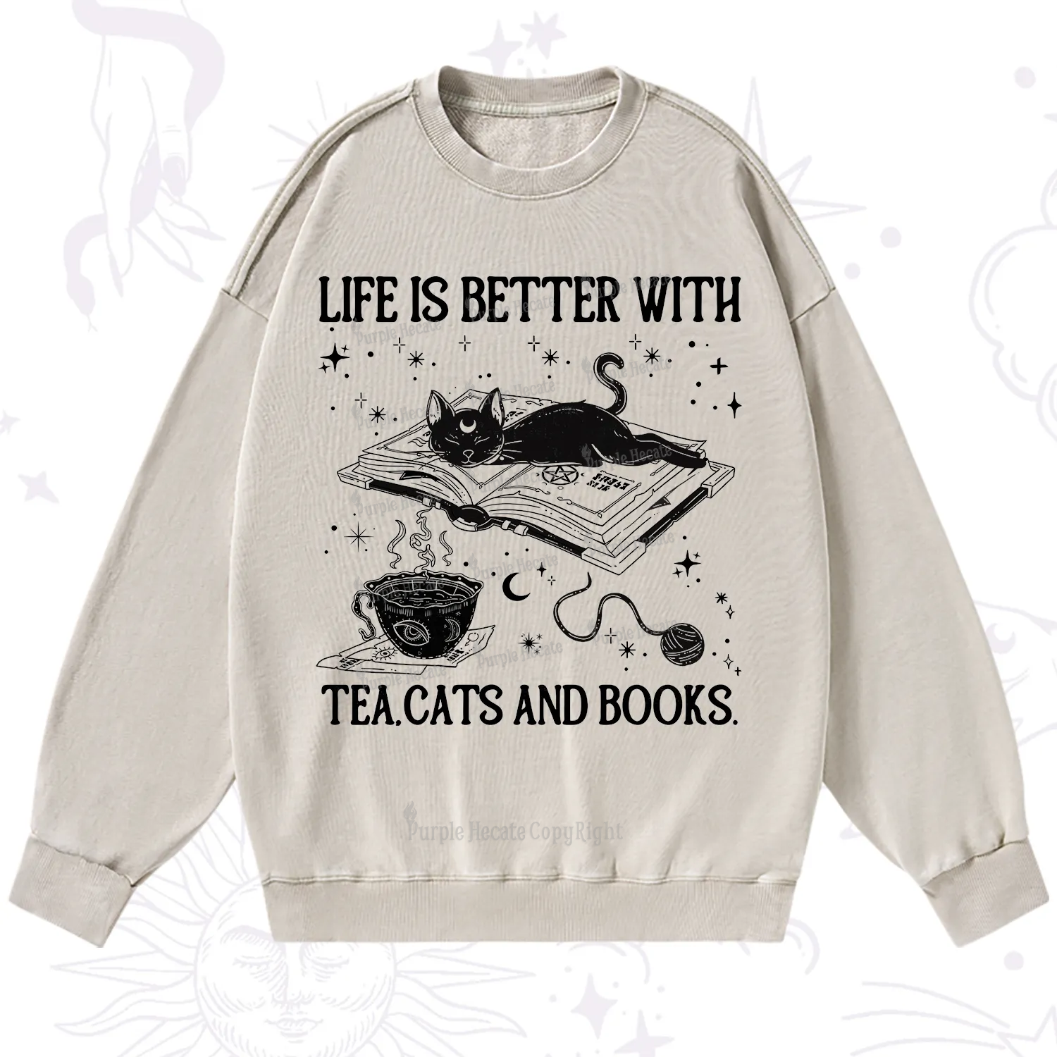 Purplehecate Life Is Better With Cats And Books Washed Sweatshirt
