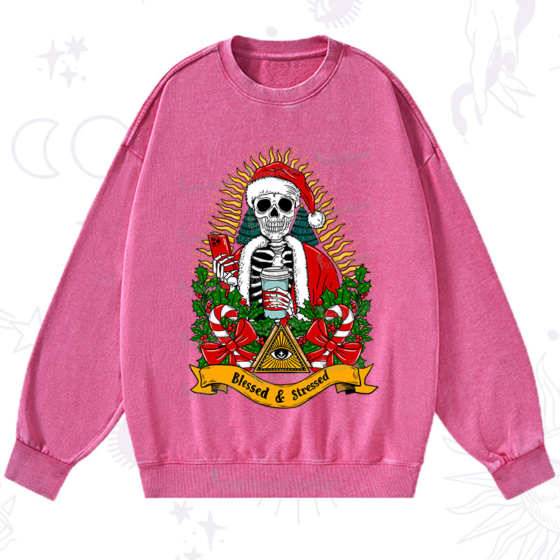 Purplehecate Christmas Blessed And Stressed Washed Sweatshirt