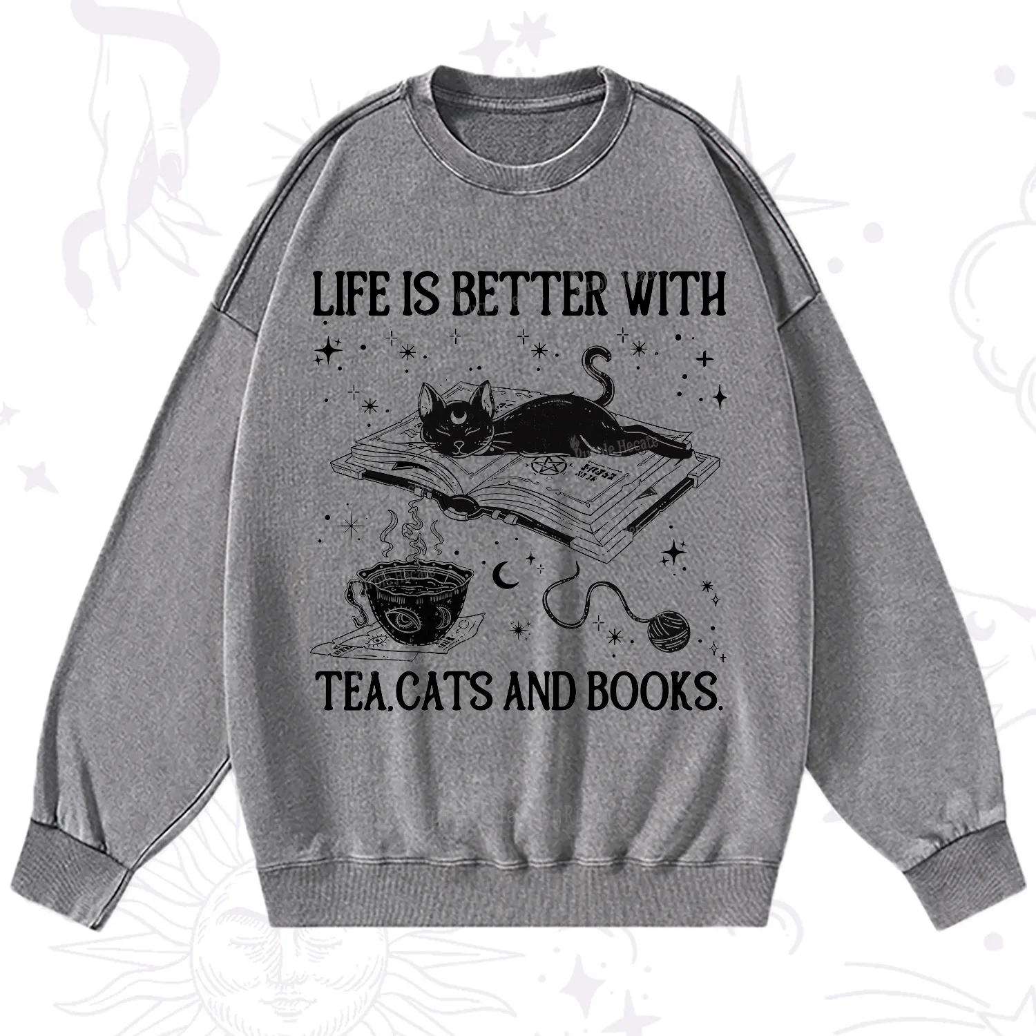 Purplehecate Life Is Better With Cats And Books Washed Sweatshirt