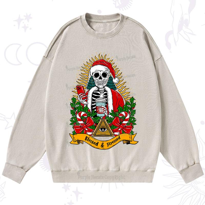 Purplehecate Christmas Blessed And Stressed Washed Sweatshirt