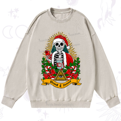 Purplehecate Christmas Blessed And Stressed Washed Sweatshirt