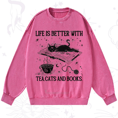 Purplehecate Life Is Better With Cats And Books Washed Sweatshirt