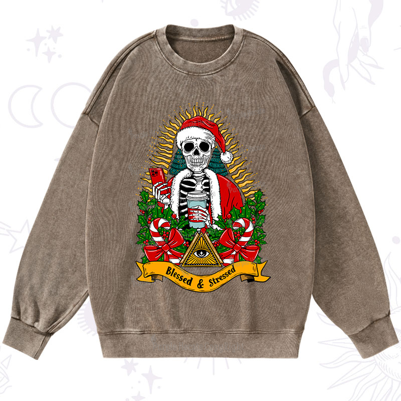 Purplehecate Christmas Blessed And Stressed Washed Sweatshirt