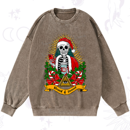 Purplehecate Christmas Blessed And Stressed Washed Sweatshirt