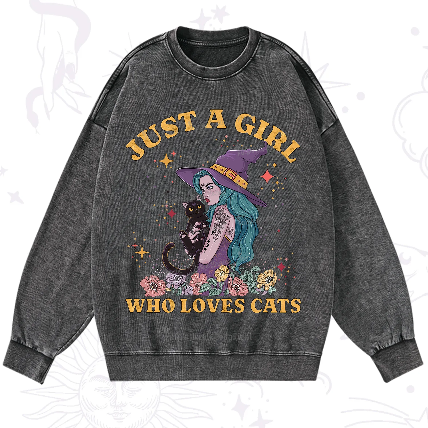 Purplehecate Just A Girl Who Loves Cats Washed Sweatshirt