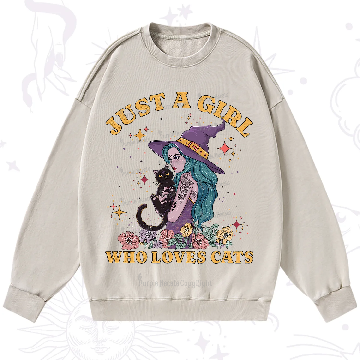 Purplehecate Just A Girl Who Loves Cats Washed Sweatshirt