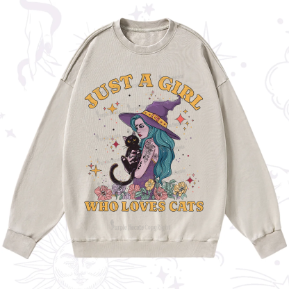 Purplehecate Just A Girl Who Loves Cats Washed Sweatshirt