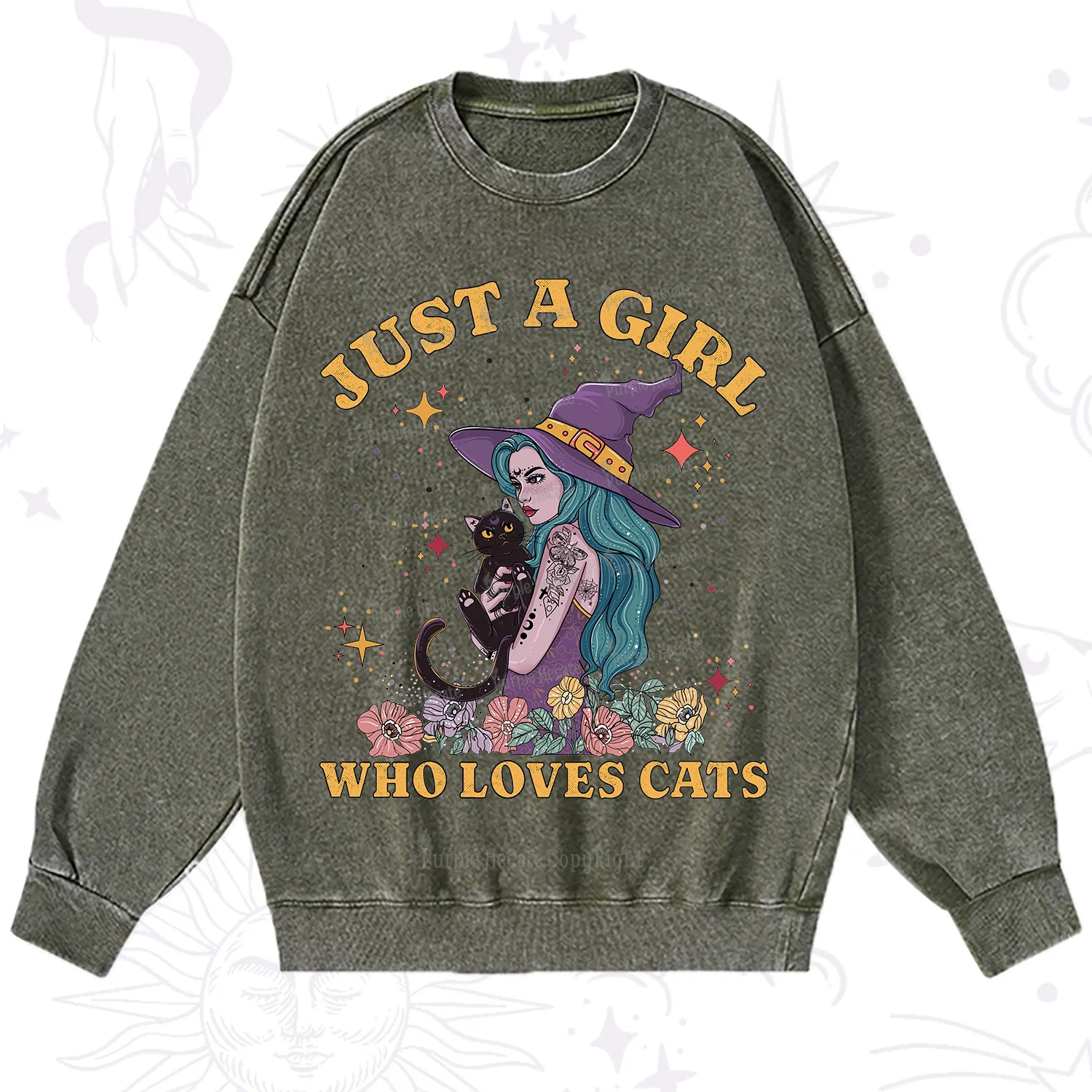 Purplehecate Just A Girl Who Loves Cats Washed Sweatshirt
